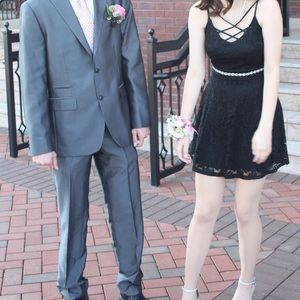 Black dress with silver belt